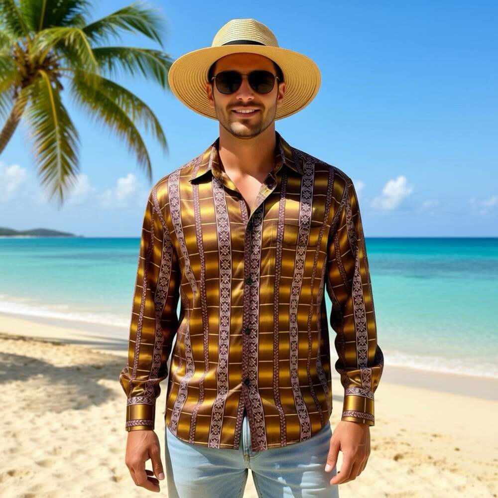 VTG Y2K Silky Shirt Men Small Pegasus Print Satin Button-Up Boho Beach Summer